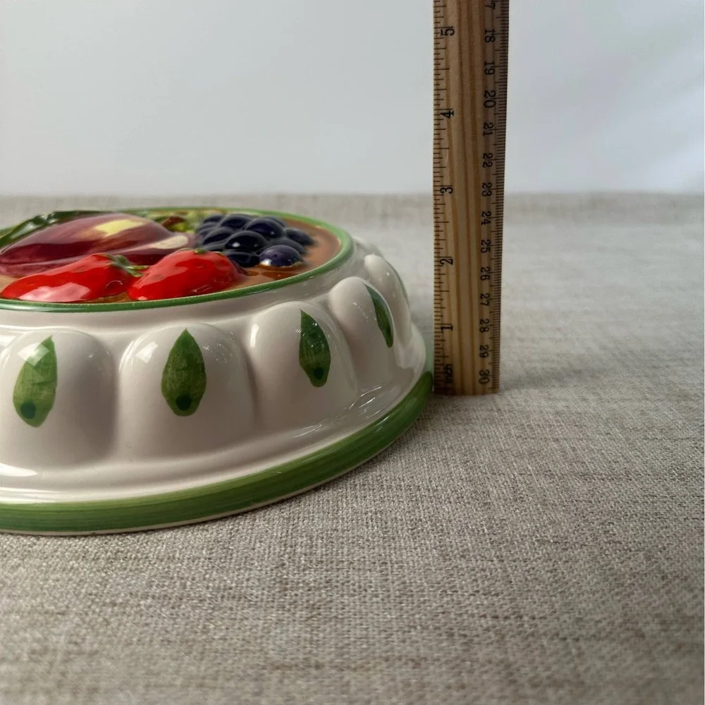 Vintage Ceramic Fruit Wall Plaque Apple Grapes Strawberries Kitchen Decor 8.5